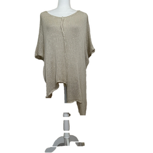Crocheted 100% Cotton Cream Knit Women's Sweater Made in Italy 2 Pockets